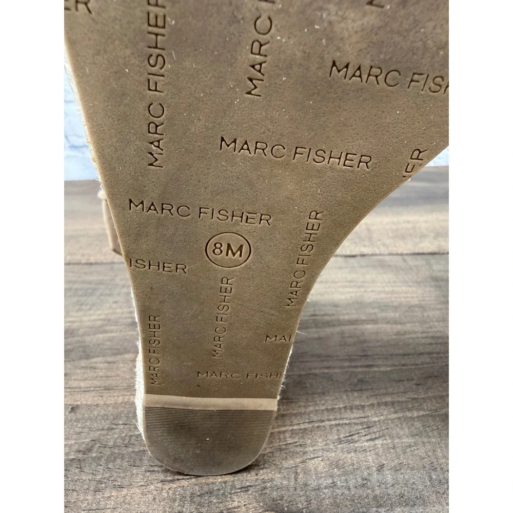 Marc Fisher Studded Espadrille Wedge Sandals Womens Size 8 Beige Suede Boho